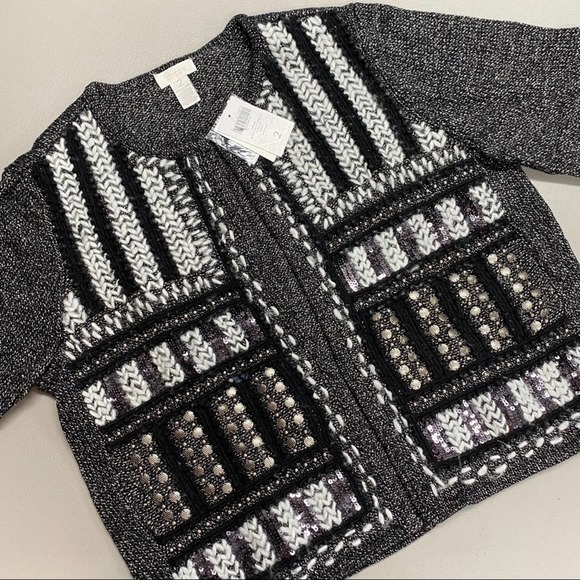 Chico's Geneva Glitz Cardigan Sweater Black Gray 2 - Picture 1 of 6